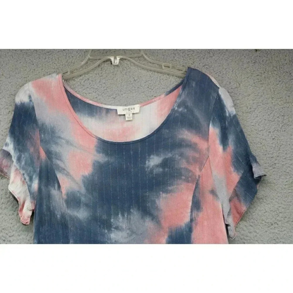 Umgee USA Tie Dyed Dress-Metallic Stripes-Frayed Hemline-Size Medium - Picture 2 of 8
